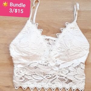 White Lace Plunge Bra Top with Adjustable Straps - Size Small